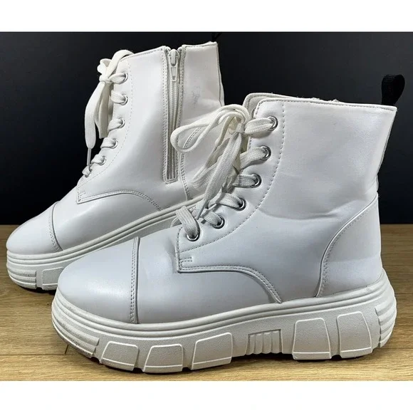 Koi‎ Footwear Women's Platform Ankle Boots Size 9 White Lace Up Lug Sole - Picture 6 of 16